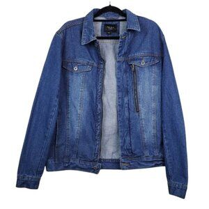 Triot Mens Blue Front Zip Denim Jean Jacket Size L NWT